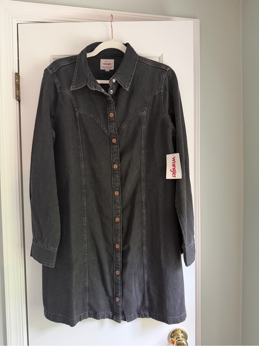 Wrangler Charcoal Denim Snap-Front Shirt Dress